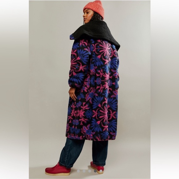 Free People This Love Black and Pink Floral Sherpa lined Coat - Picture 5 of 16